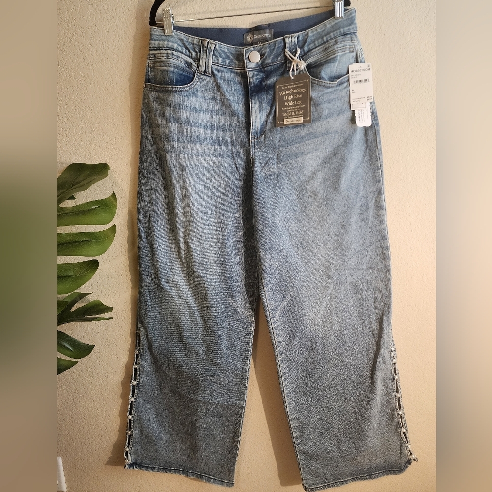 NWT Democracy High Waist Faux Pearl Wide Leg Jeans - Picture 3 of 8